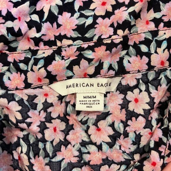 American Eagle Womens Ditsy Floral Crop Button Up Top Sz M 90s Cottage Viscose - Picture 3 of 7